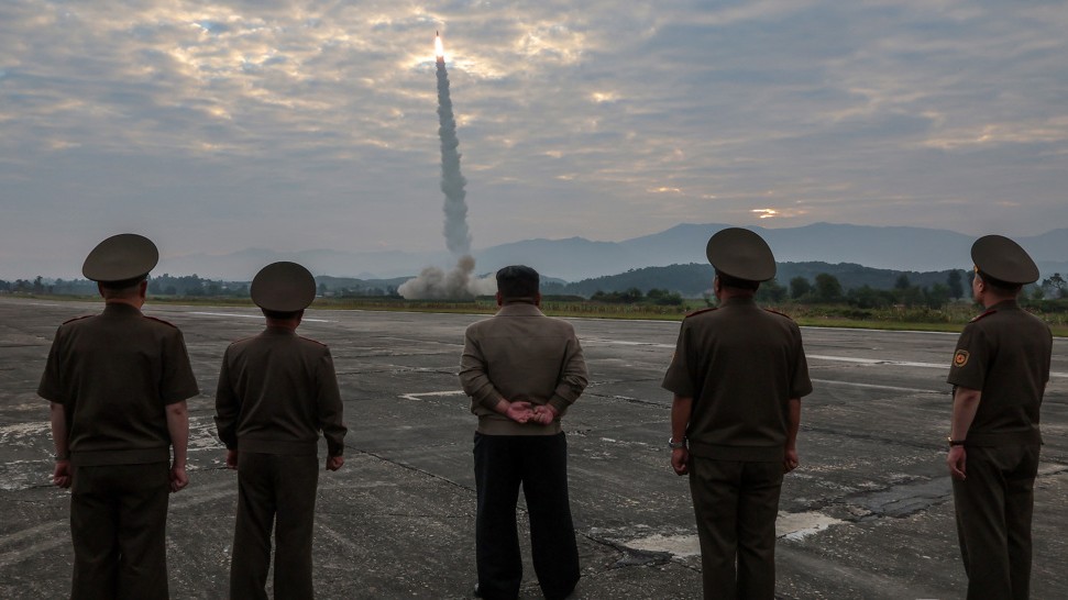 North Korea tests ballistic missile 
with ‘super-large’ warhead