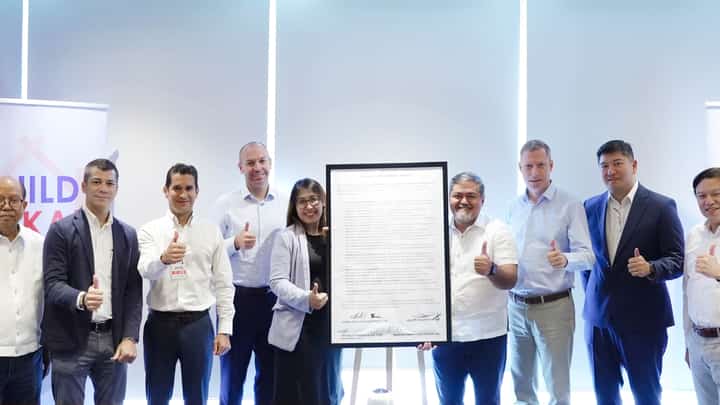 Members of the Cement Manufacturers Association of the Philippines (CeMAP), who signed a Transport Safety Pledge are (from left), CeMAP corporate secretary Loloy Pestano; CEMEX Philippines VP for commercial sales Roberto Zayco; CEMEX Philippines CEO Luis Franco; Holcim Philippines CEO Nicolas George; Holcim Philippines head of health, safety, security and environment Catherine Joy Guinto; CeMAP executive director Renato Baja; Republic Cement CEO Roman Menz; Republic Cement president and CeMAP president Reinier Dizon; and Republic Cement Lands and Sustainability director Atty. Anda Bolinas.
