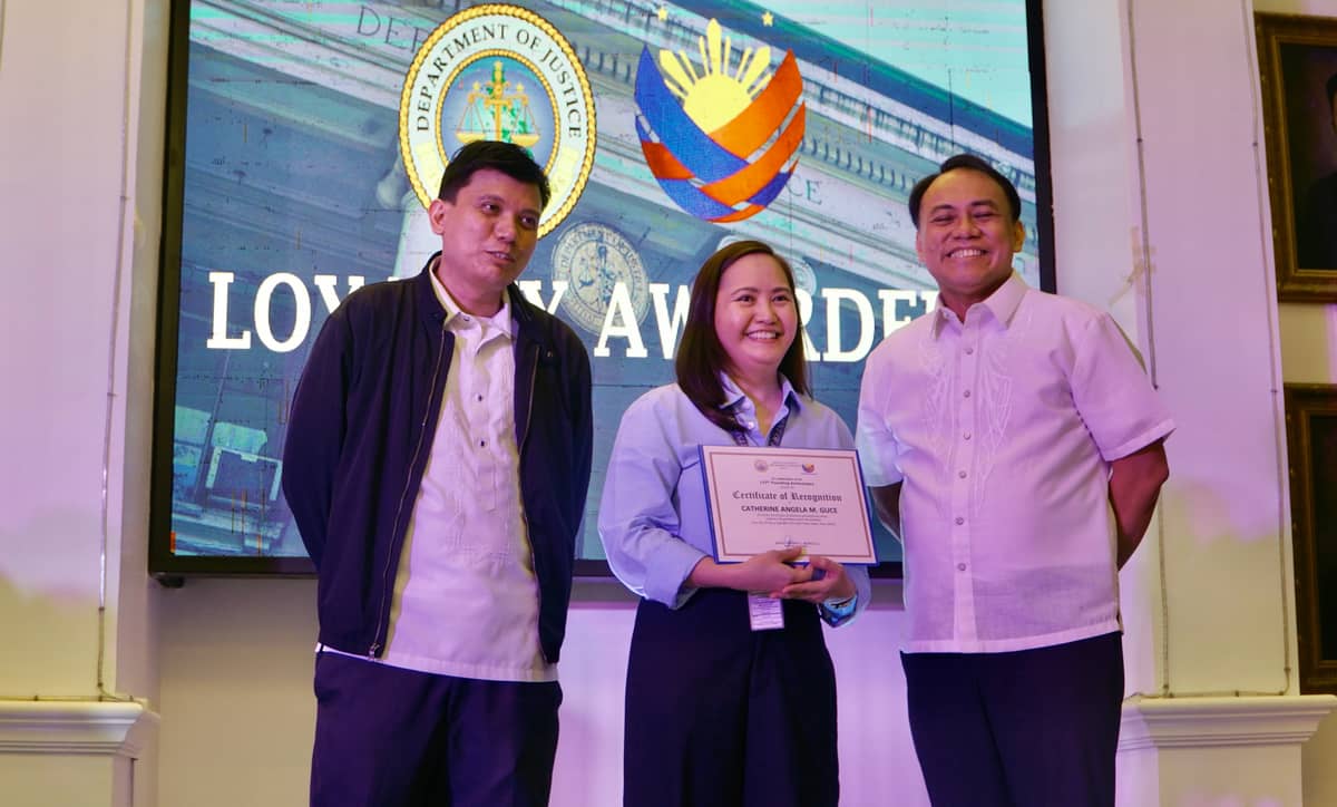 Department of Justice officials led by Undersecretary Frederick Vida honor the loyalty awardees during the culmination of the 127th Founding Anniversary of the agency at the DoJ Main Office in Manila on Thursday. The celebration also highlights the unveiling of the portrait of Severino delas Alas — the first Justice Secretary of the Philippines in 1897.