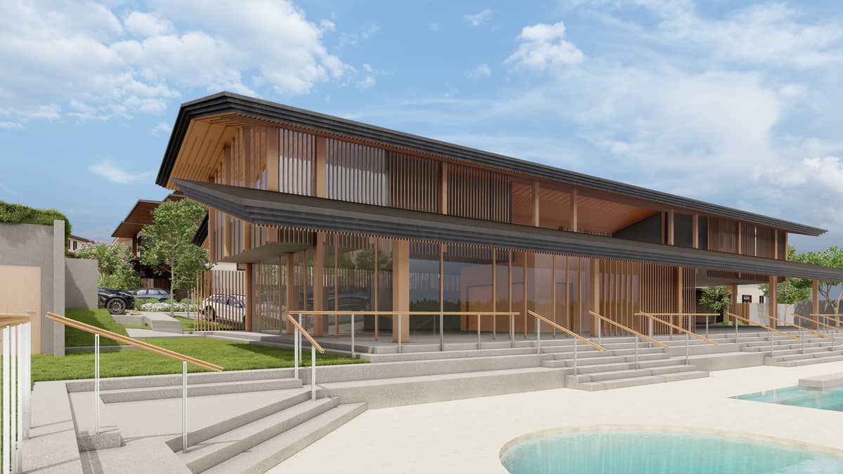 Illustrative perspective of the clubhouse at Hana Garden Villas.
