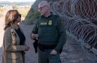 US Vice President and Democratic presidential candidate Kamala Harris (L) visits the US-Mexico border with US Border Patrol Tucson Sector Chief John Modlin (R) in Douglas, Arizona, on 27 September 2024.