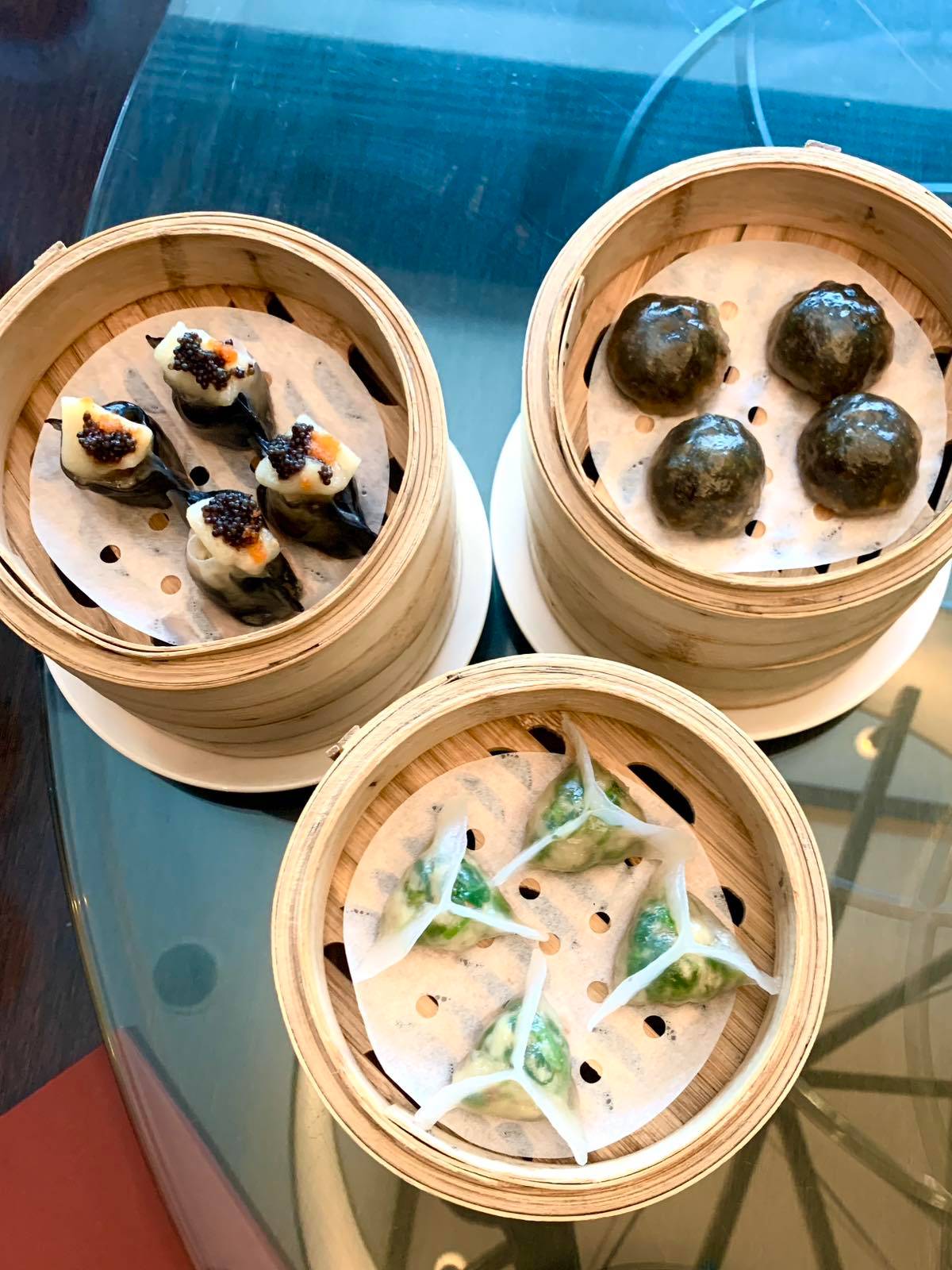 (L to R) Scallop, prawn, and black caviar dumplings; crabmeat and spinach dumplings; and deep-fried bean curd rolls. Photo courtesy of Alexandria Denisse Carlos