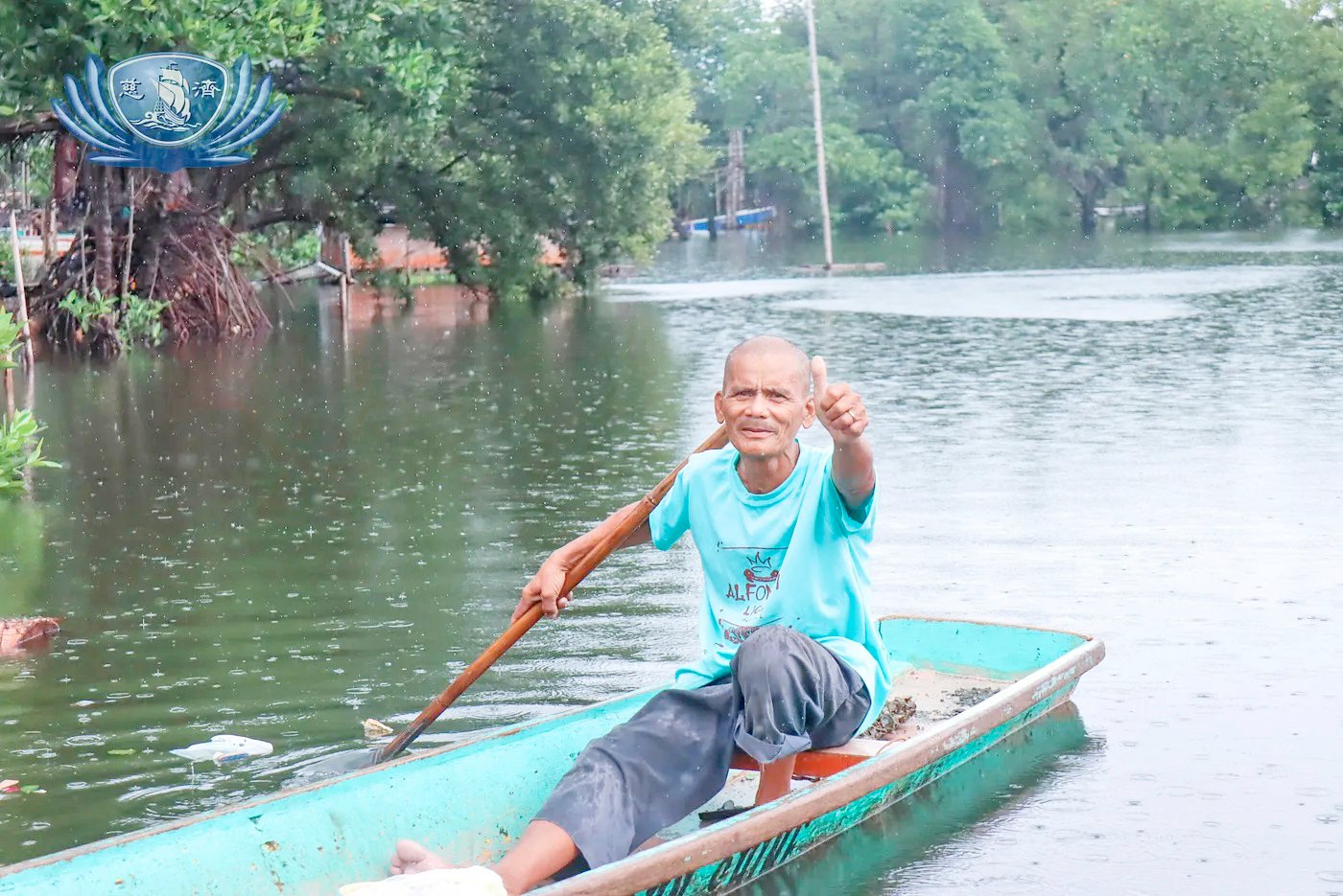 Oyster man back rowing in the ‘river of life’