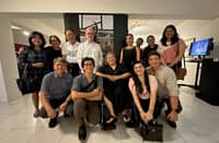 (Standing, from left): Faculty members of the Department of Languages, Literature and Arts (DLLA) Excelle Nogra, Pam Castrillo, Mac Tiu, Ateneo de Davao University president Fr. Karel S. San Juan, SJ; Philosophy Department chair Vida Mia Valverde, PhD, student Cody Ferolin, Physical Plant director Tender Grace Ferolin, DLLA faculty member Meg Hamile. On haunches: VP for finance and treasurer Jimmy Delgado, Locsin Dance Workshop associate artistic director Biag Gaongen. Center, seated: National Artist Agnes Locsin, DLLA chair Stella Marie G. Arcenas, PhD, and ADDU consultant Igy Castrillo. Igy served as exhibition designer.