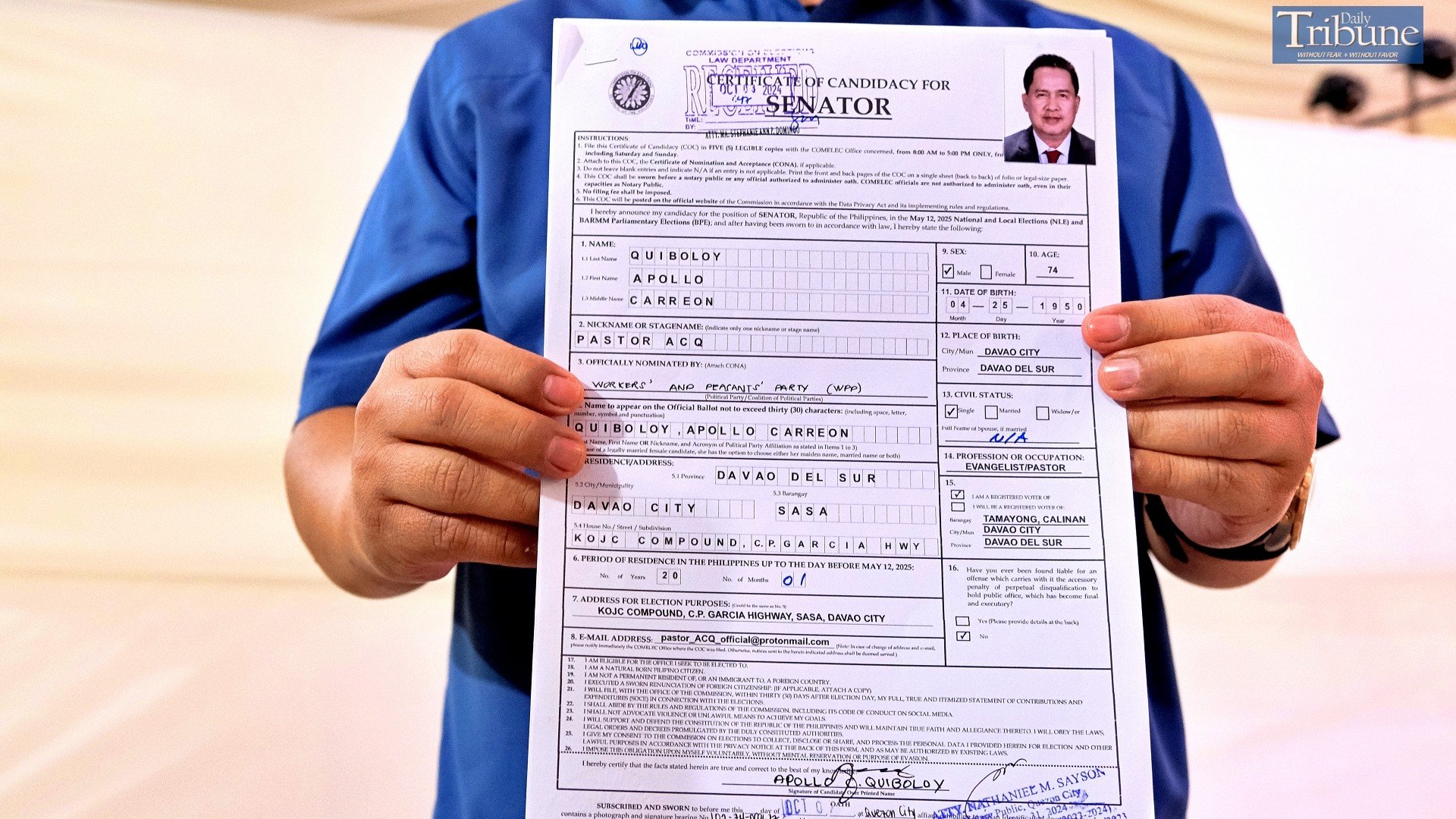 Comelec: Quiboloy faces perjury rap