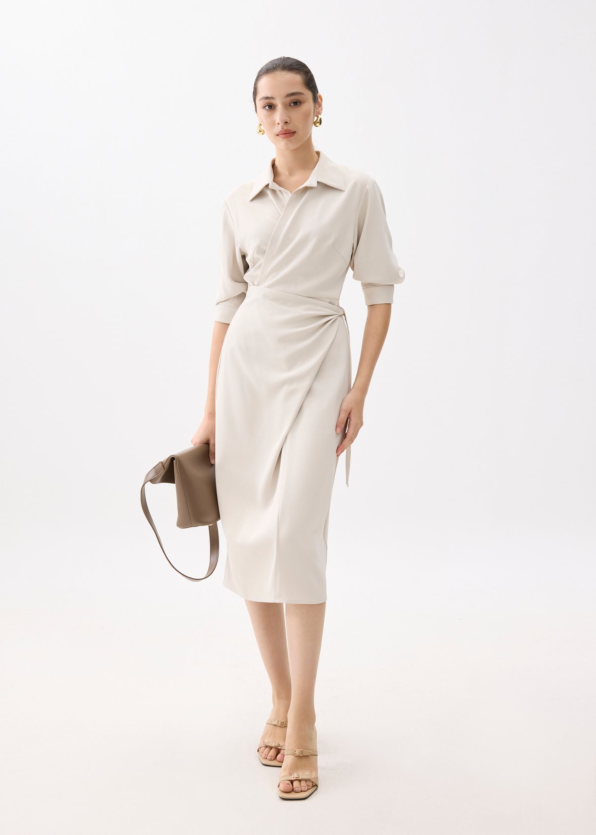 Xiu Wrap Midi Dress (Oat)