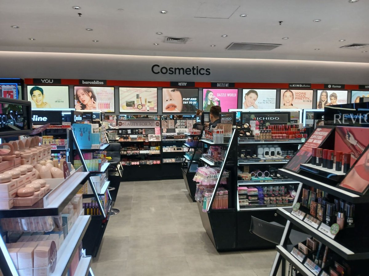 Cosmetics section with a variety of beauty brands.