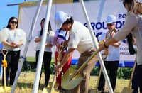 (FILES) Aurora Pacific Ecozone (APECO) president and CEO Atty. Gil Taway IV ( center) and APECO chairman of the Board Atty. Anelyn Ciudada officiate the ceremonial capsule laying at APECO’s Grand Lagoon.