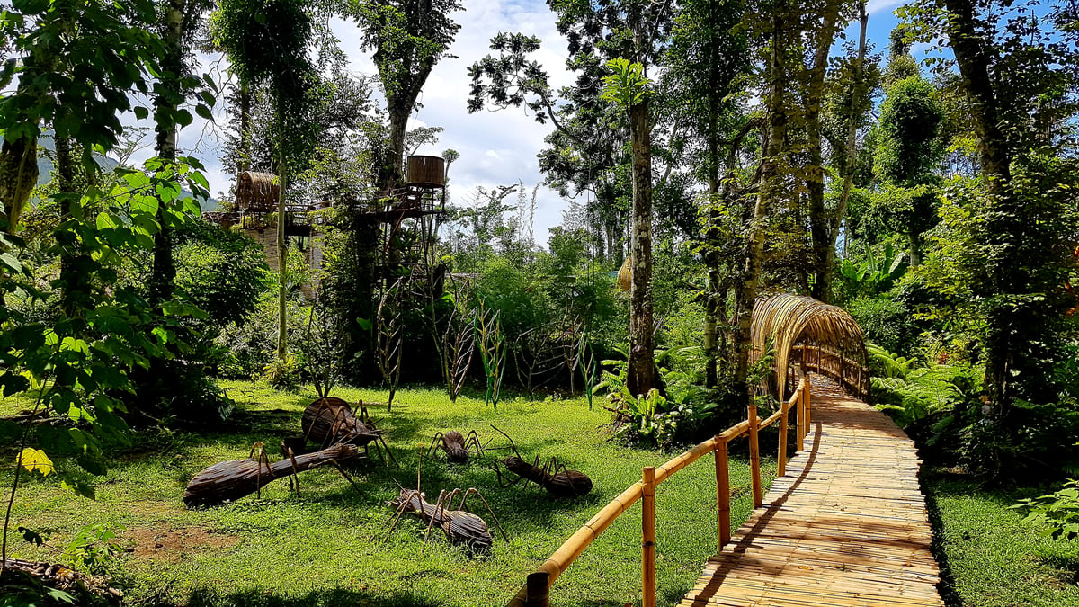 The park has pathways and installations.