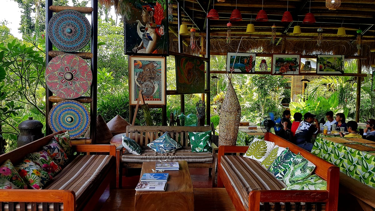 Artworks by local artists adorn the restaurant.