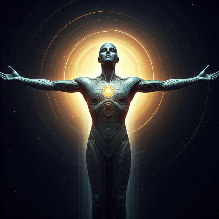 Interpretation AI God, an interpretation by Imagen 3, not the digital art for auction.