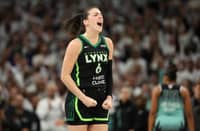 Bridget Carleton screams after sinking the free throws that sent the Minnesota Lynx to an 82-80 win over the New York Liberty in Game 4 of their WNBA Finals best-of-five series.