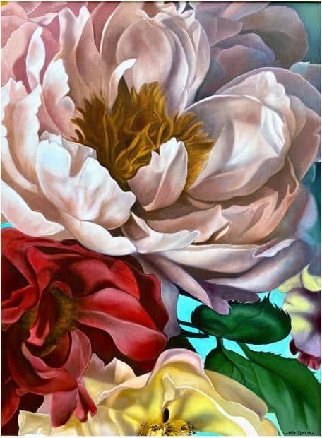 ‘Bouquet of Peonies,’ oil on canvas, 48” x 36,” 2022.