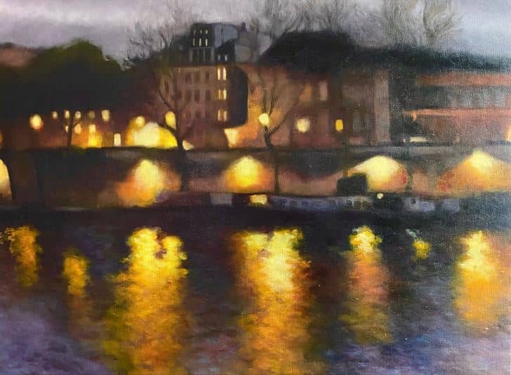 ‘Dusk at the Seine and Rive Gauche, Paris,’ oil on canvas, 24"x 30," 2024.