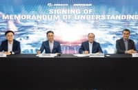 PARTNERS FOR INNOVATIVE ENERGY SOLUTIONS. Top officials of Manila Electric Co. and Doosan Enerbility Co., Ltd. have formalized a strategic partnership to drive energy innovation in the Philippines. In photo are (L-R) Doosan Chief Marketing Officer Jungkwan Kim, Doosan Vice Chairman and Chief Operating Officer Yeonin Jung, Meralco Chairman and Chief Executive Officer Manuel V. Pangilinan, and Meralco Chief Operating Officer Ronnie L. Aperocho.