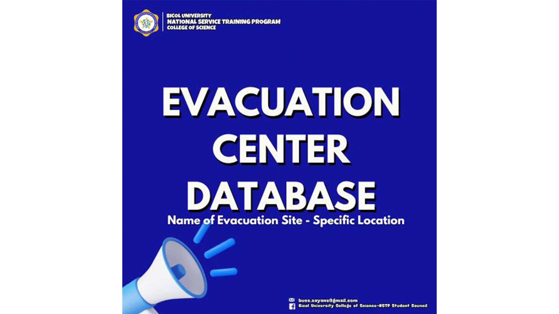 Bicol University College of Science-NSTP Student Council: Current evacuation sites in Legazpi, Albay