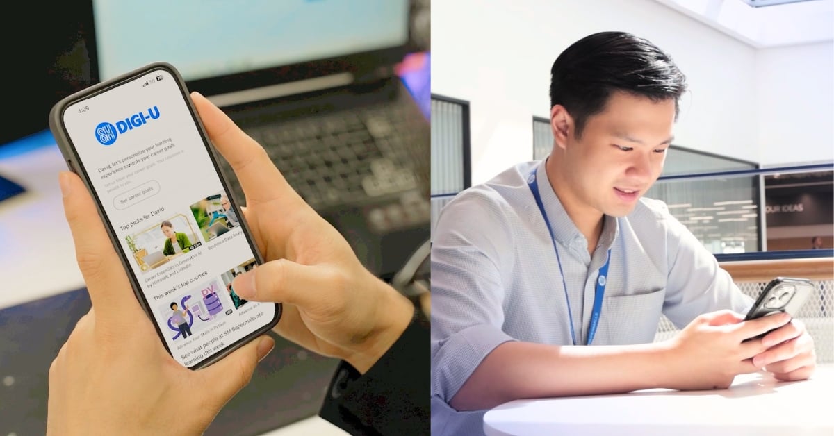 An SM employee is engaged with the Digi-U platform, a versatile tool that provides access to personalized learning pathways that can be used anytime and anywhere.