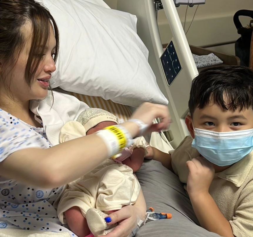 Ellen Adarna with newborn baby.