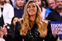 US singer-songwriter Beyonce speaks during a campaign rally for US Vice President and Democratic presidential candidate Kamala Harris at Shell Energy Stadium in Houston, Texas, on 25 October 2024.