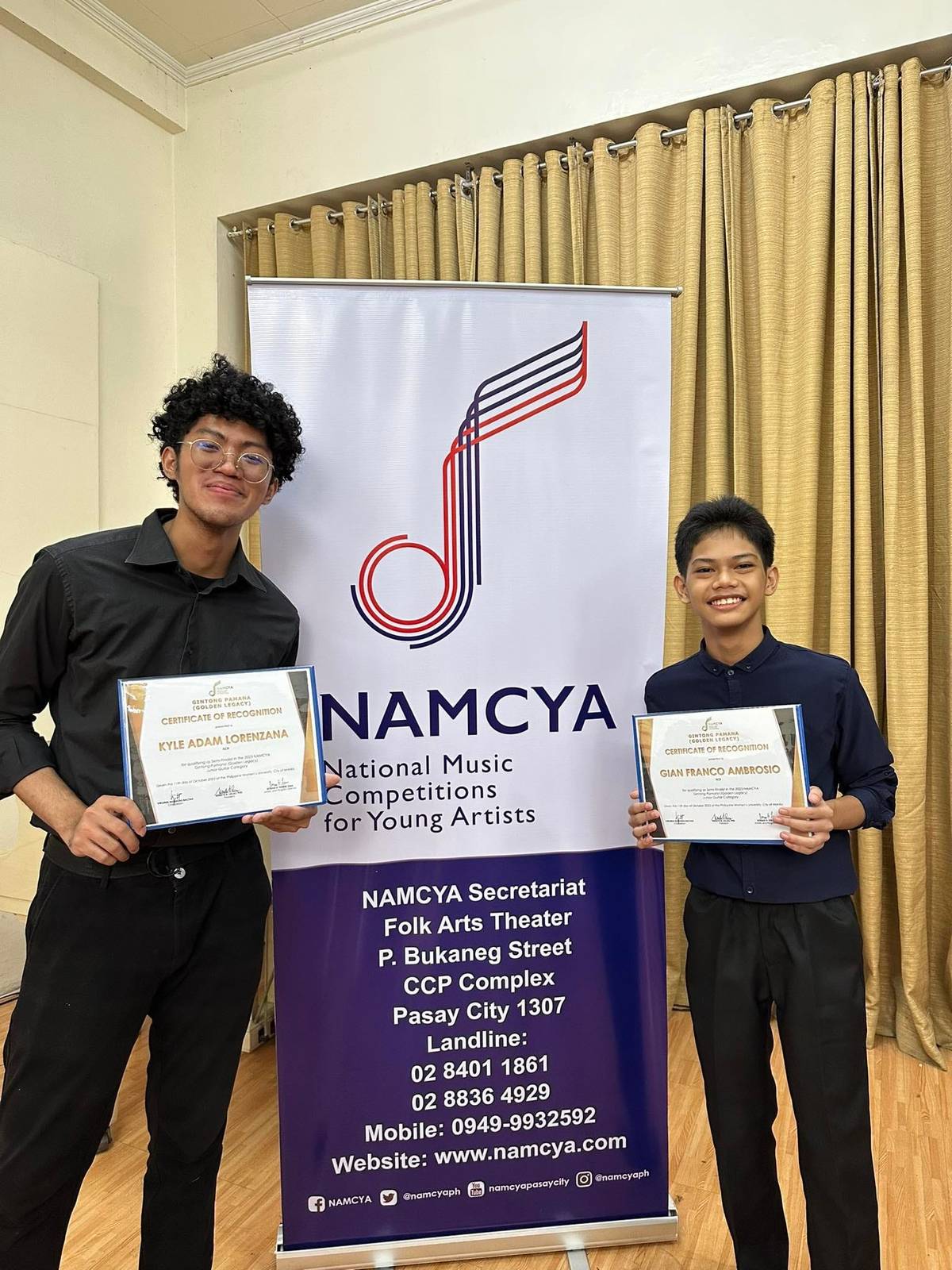 CCP KG members Gian Ambrosio and Kyle Adam Lorenzana became semifinalists at the National Music Competitions for Young Artists 2023 in the Junior Guitar category.