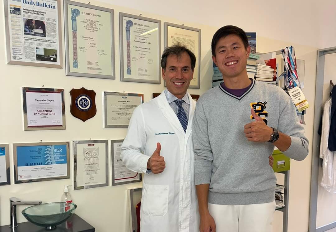 Ernest John Obiena (right) extends his gratitude to Dr. Alessandro Napoli following his successful recovery from his back injury.