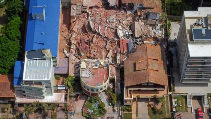 Aerial view of the Dubrovnik Hotel after it collapsed in the seaside town of Villa Gesell, Buenos Aires province