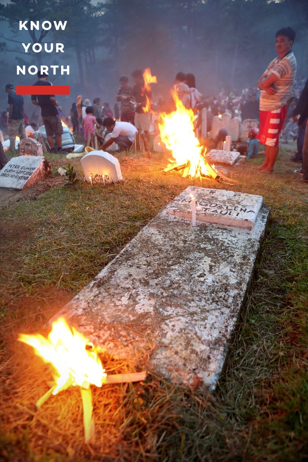 The highly flammable saleng was preferred to candles to illuminate the cemetery — a matter of custom and practicality.