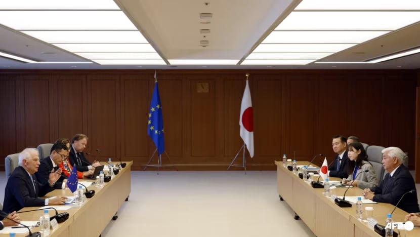 EU High Representative for Foreign Affairs and Security Policy Josep Borrell (left) delivers an opening address at the start of a meeting with Japan's Defence Minister Gen Nakatani (right) at the Defence Ministry in Tokyo on Nov 1, 2024.