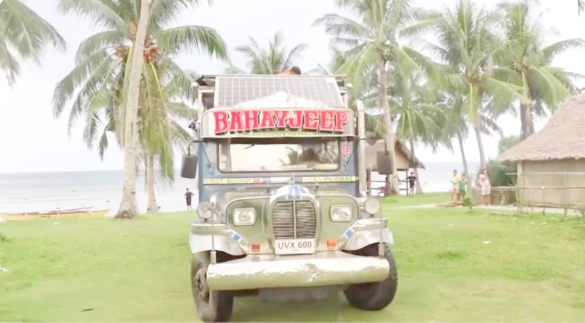 A jeepney converted into a camper car.