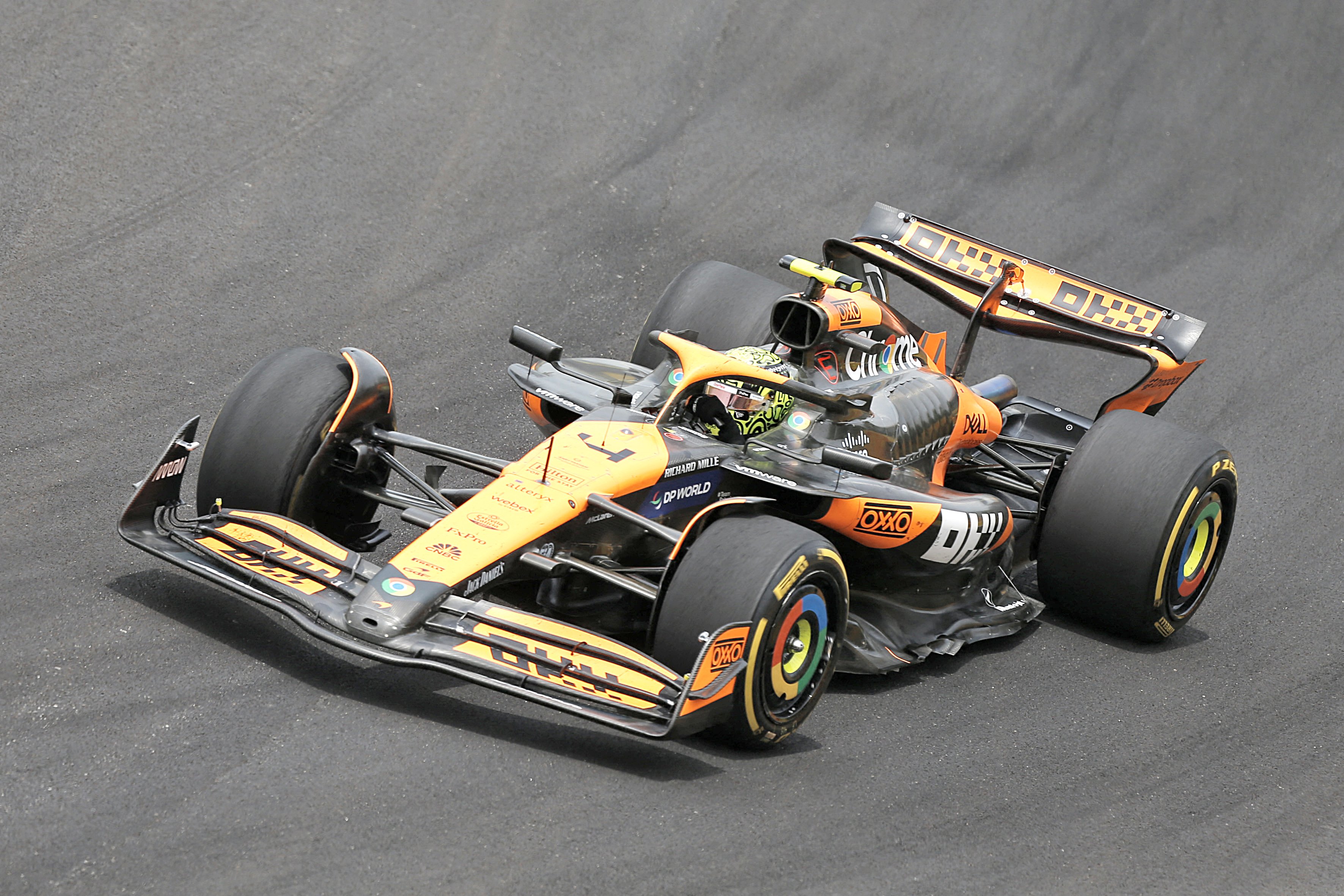 Lando Norris competes during the sprint race ahead of the Formula One Sao Paulo Grand Prix at the Jose Carlos Pace racetrack in Sao Paulo.