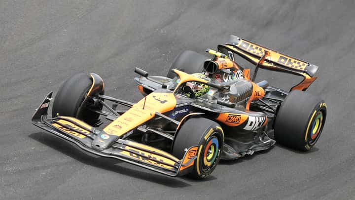 Lando Norris competes during the sprint race ahead of the Formula One Sao Paulo Grand Prix at the Jose Carlos Pace racetrack in Sao Paulo.