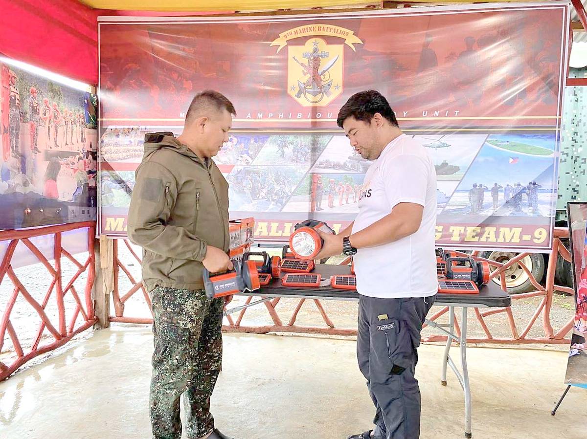 IN SUPPORT OF NATIONAL SECURITY. One Meralco Foundation turns over solar lamps to the Philippine Marine Corps - Marine Battalion Landing Team-9, which is assigned to secure the Kalayaan Island Group near the West Philippine Sea.