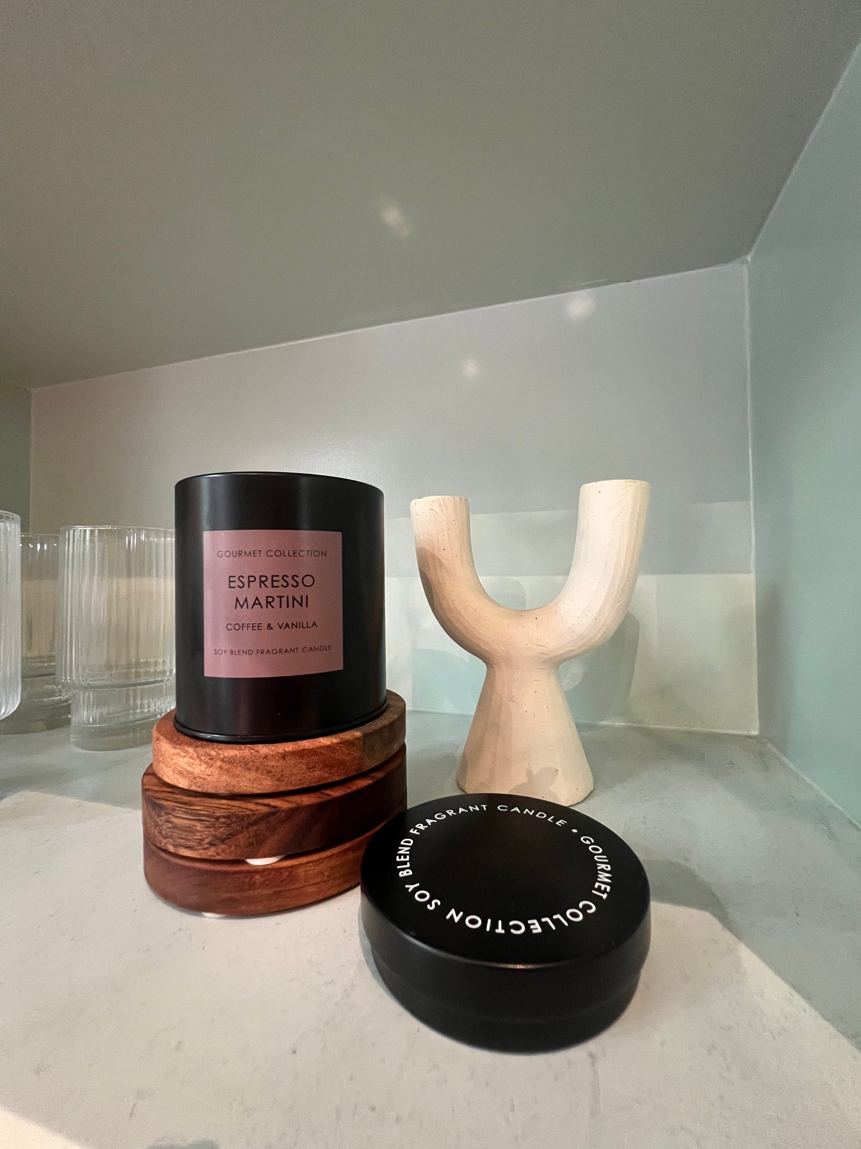 Scented candle and candle holder.