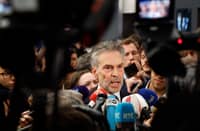Dutch Prime Minister Dick Schoof addresses journalists on the clashes that erupted after a Europa League football match between Ajax Amsterdam and Maccabi Tel-Aviv in Amsterdam overnight, on the sidelines of an Informal Meeting of Heads of State or Government of the European Union in Budapest, on 8 November 2024.
