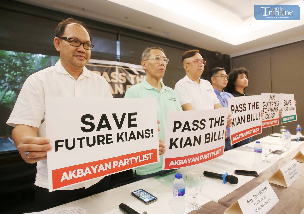 During a press conference in Quezon City on Monday, 11 November, 2024, Atty. Chel Diokno, Fr. Flavie Villanueva of Program Paghilom, Akbayan Rep. Perci Cendaña, and victims of the Duterte administration's drug war called for the swift passage of the "Kian Bill."