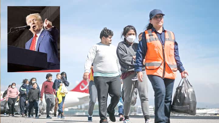 Out, they say! Guatemalan migrants deported from the United States walk on the tarmac after landing at the Air Force Base in Guatemala City in the first flight of deportees of the year on 3 January. The US has deported 55,000 Guatemalans, a record that exceeds that of 2019, at 54,500, according to records of the General Directorate of Migration of Guatemala. More deportations are seen with President-elect Donald Trump (inset), who won the White House partly based on his immigration policies, beginning his term in January 2025.