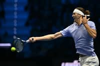 Alexander Zverev displays a solid performance in beating Andrey Rublev, 6-4, 6-4 in the group stages of the ATP Finals in Turin, Italy.