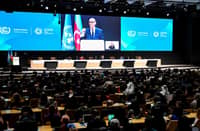 UN climate chief Simon Stiell delivers a speech during the opening of the 2024 United Nations Climate Change Conference (COP29) in Baku on November 11, 2024.