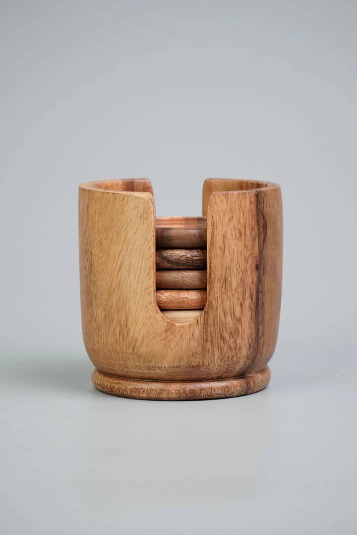 Wooden coaster with holder set.
