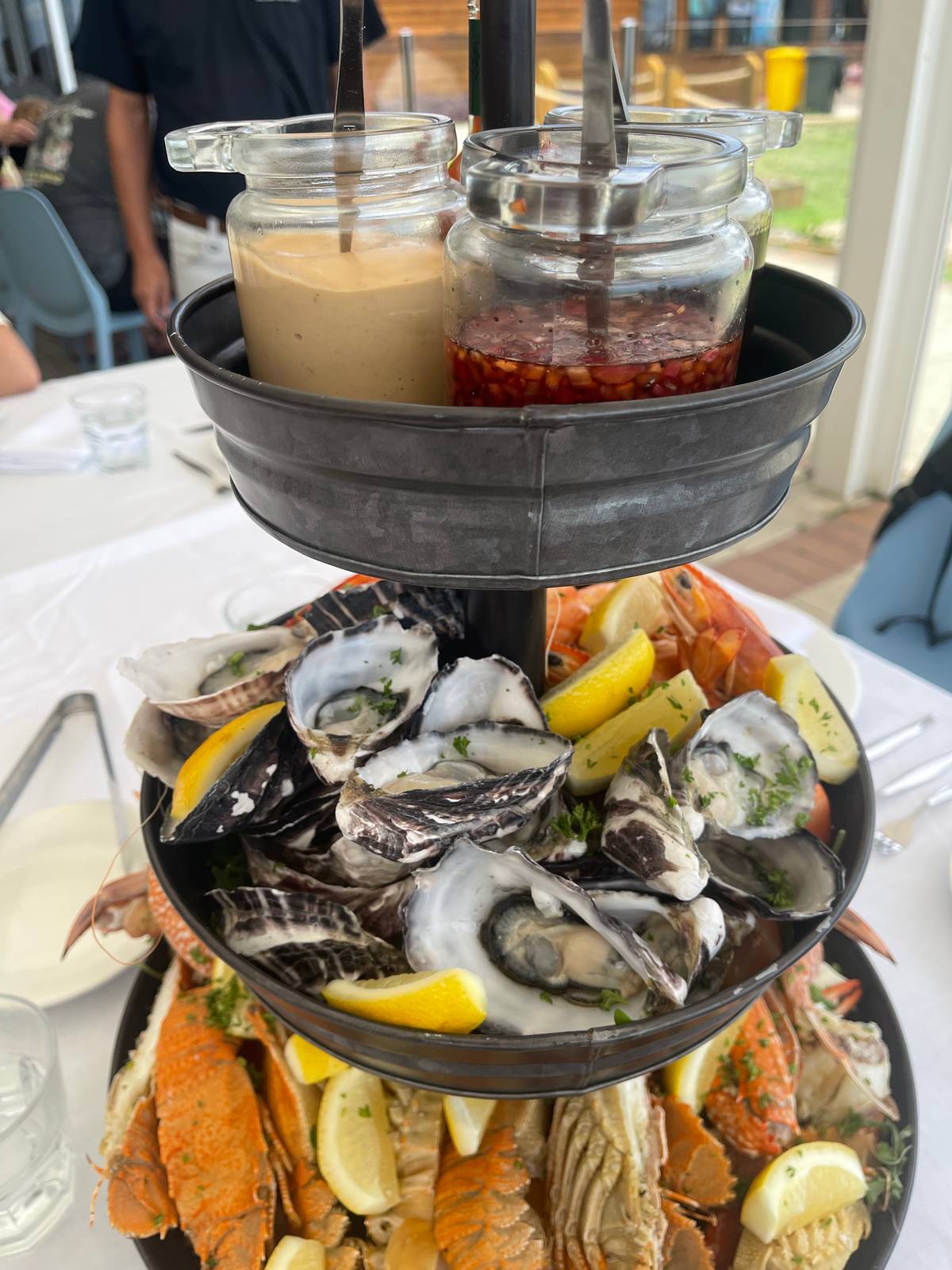 locally caught lobsters, prawns and oysters.