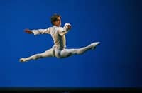 Ballet dancer Vladimir Shklyarov from the Mariinsky Ballet performs during a dress rehearsal of 'Tchaikovsky Pas de Deux' at the Saddlers Wells theatre in London, on 15 October 2008.