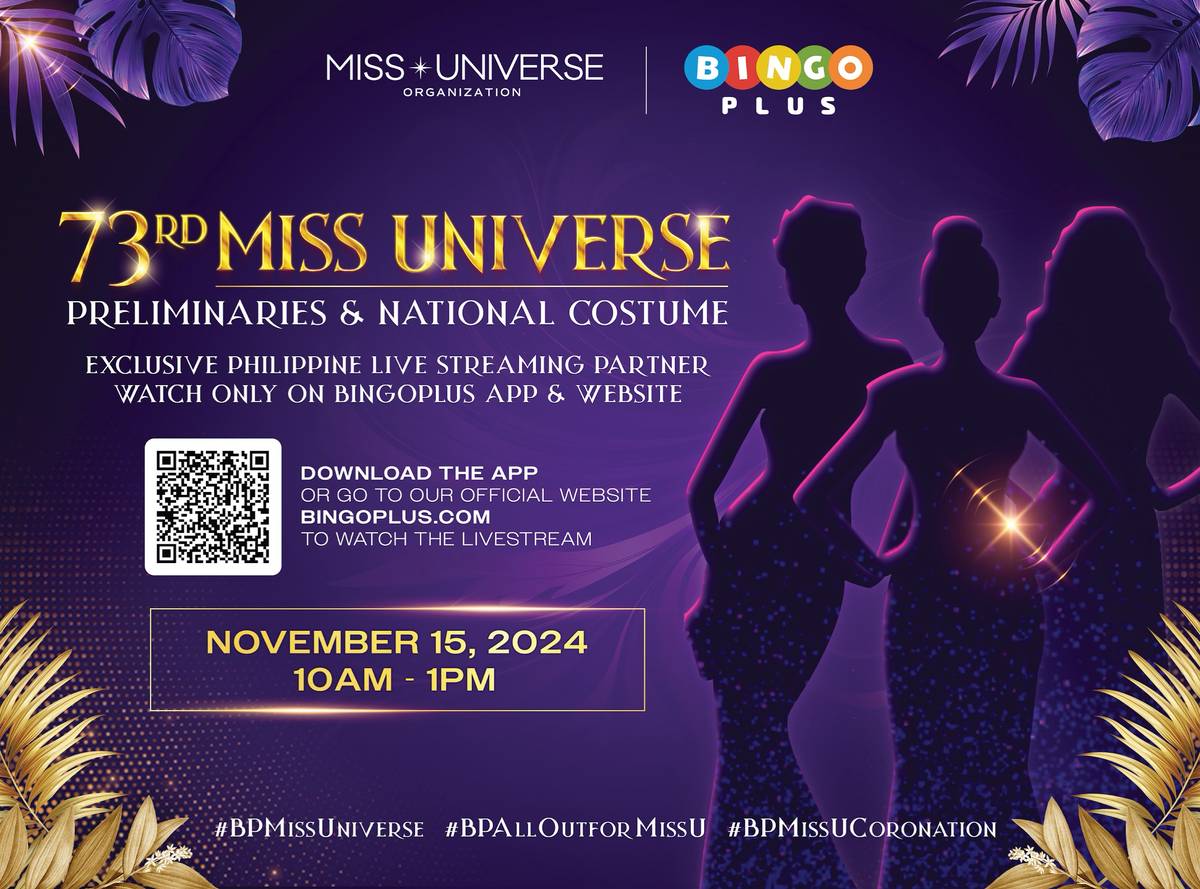 The official banner of the 73rd Miss Universe Preliminaries & National Costume in partnership with BingoPlus as the exclusive Philippine live-streaming partner.