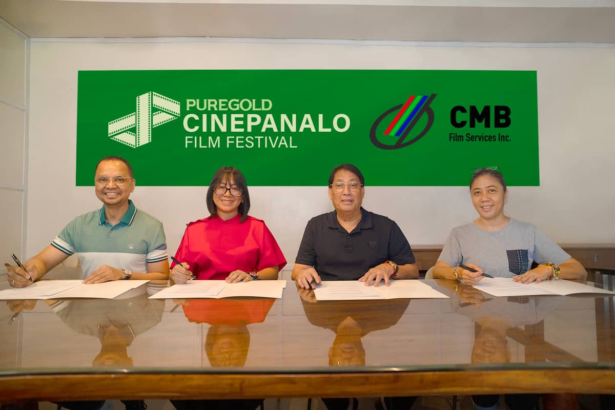 CMB Film Services Inc. signs partnership with Puregold CinePanalo Film Festival (from left) festival director Chris Cahilig; Puregold senior marketing manager Ivy Hayagan-Piedad, CMB Film Services Inc. managing director and president Jaime Baltazar; CMB Film Services Inc. Operations and Special Projects head Jem B. Santos Quiambao).