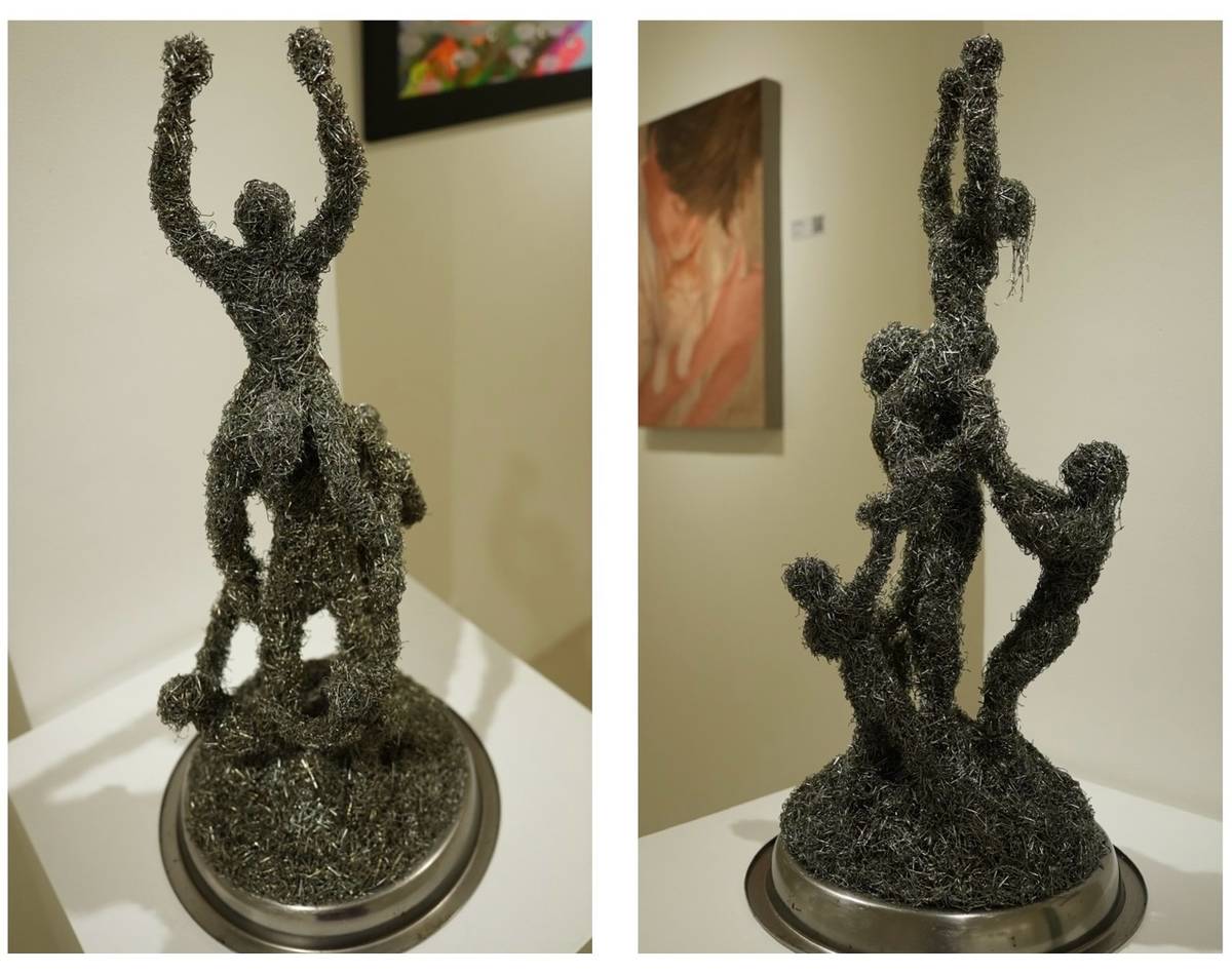 "The Victor" by Reymar Gacutan – Used Staple Wires 26 x 9 x 10 inches.
