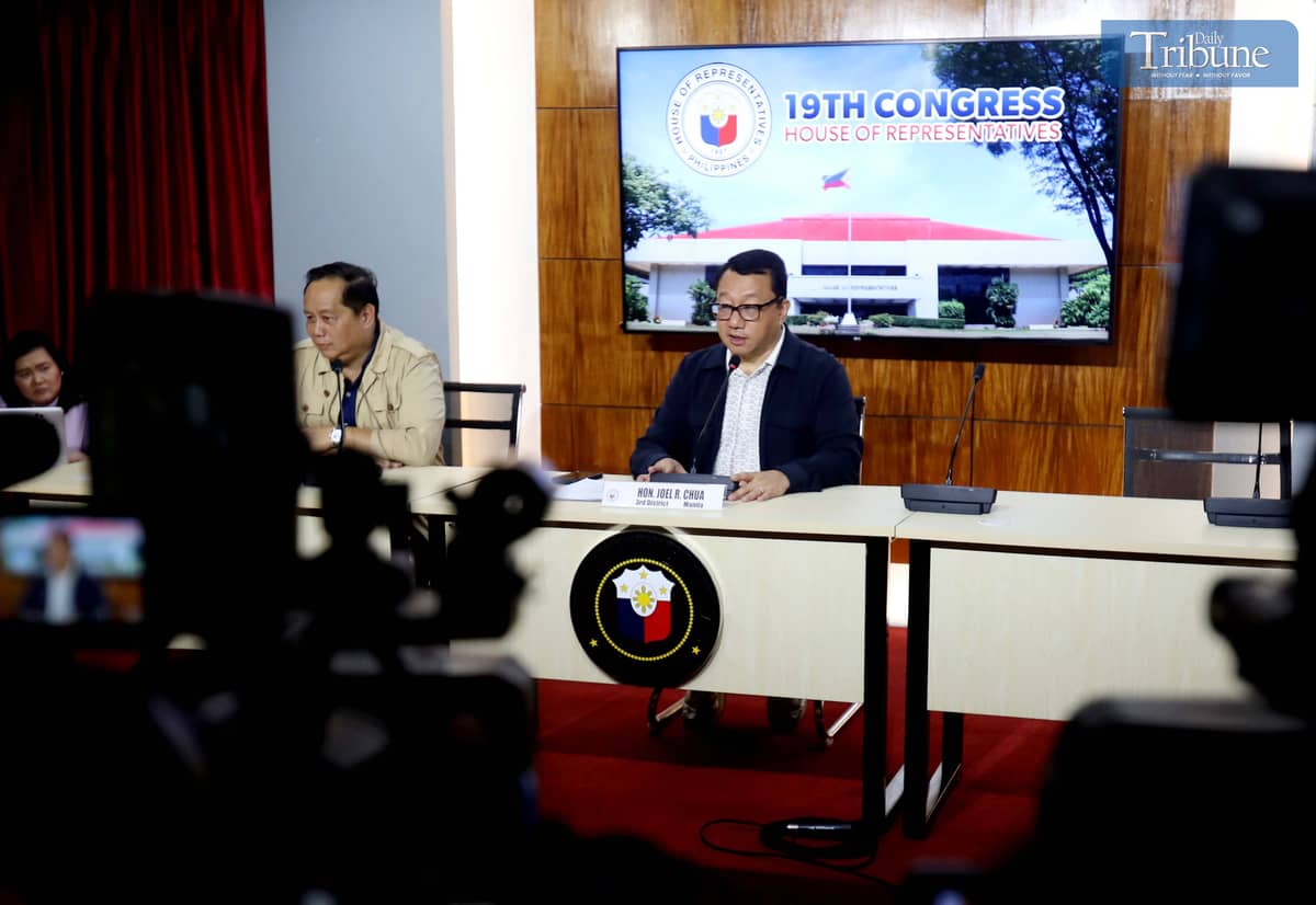 Manila 3rd District Representative Joel Chua, Chairperson of the House Committee on Good Government and Public Accountability, and House Sergeant-at-Arms PMGen Napoleon Taas held a press conference at the House of Representatives media center in Quezon City on Friday.