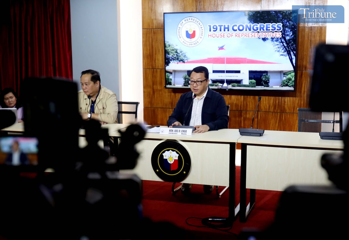 Manila 3rd District Representative Joel Chua, Chairperson of the House Committee on Good Government and Public Accountability, and House Sergeant-at-Arms PMGen Napoleon Taas held a press conference at the House of Representatives media center in Quezon City on Friday.