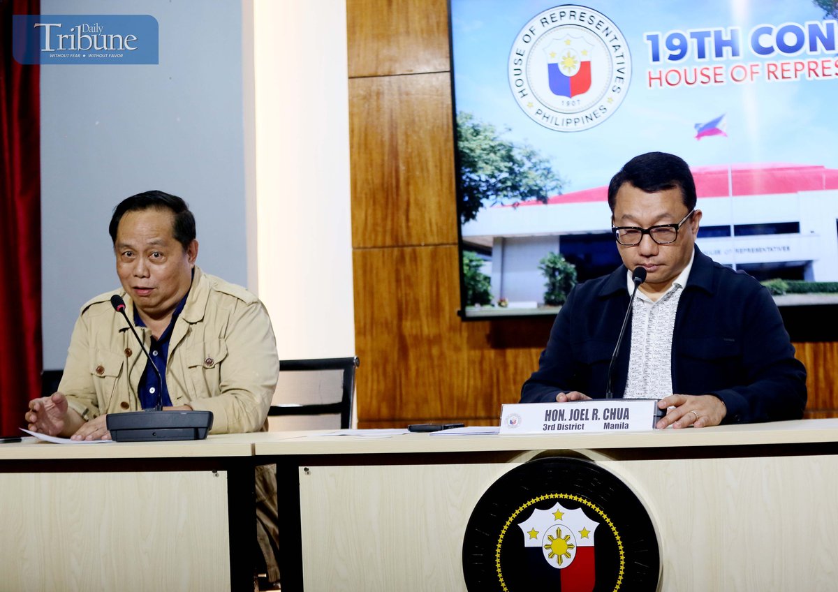 Manila 3rd District Representative Joel Chua, Chairperson of the House Committee on Good Government and Public Accountability, and House Sergeant-at-Arms PMGen Napoleon Taas held a press conference at the House of Representatives media center in Quezon City on Friday.