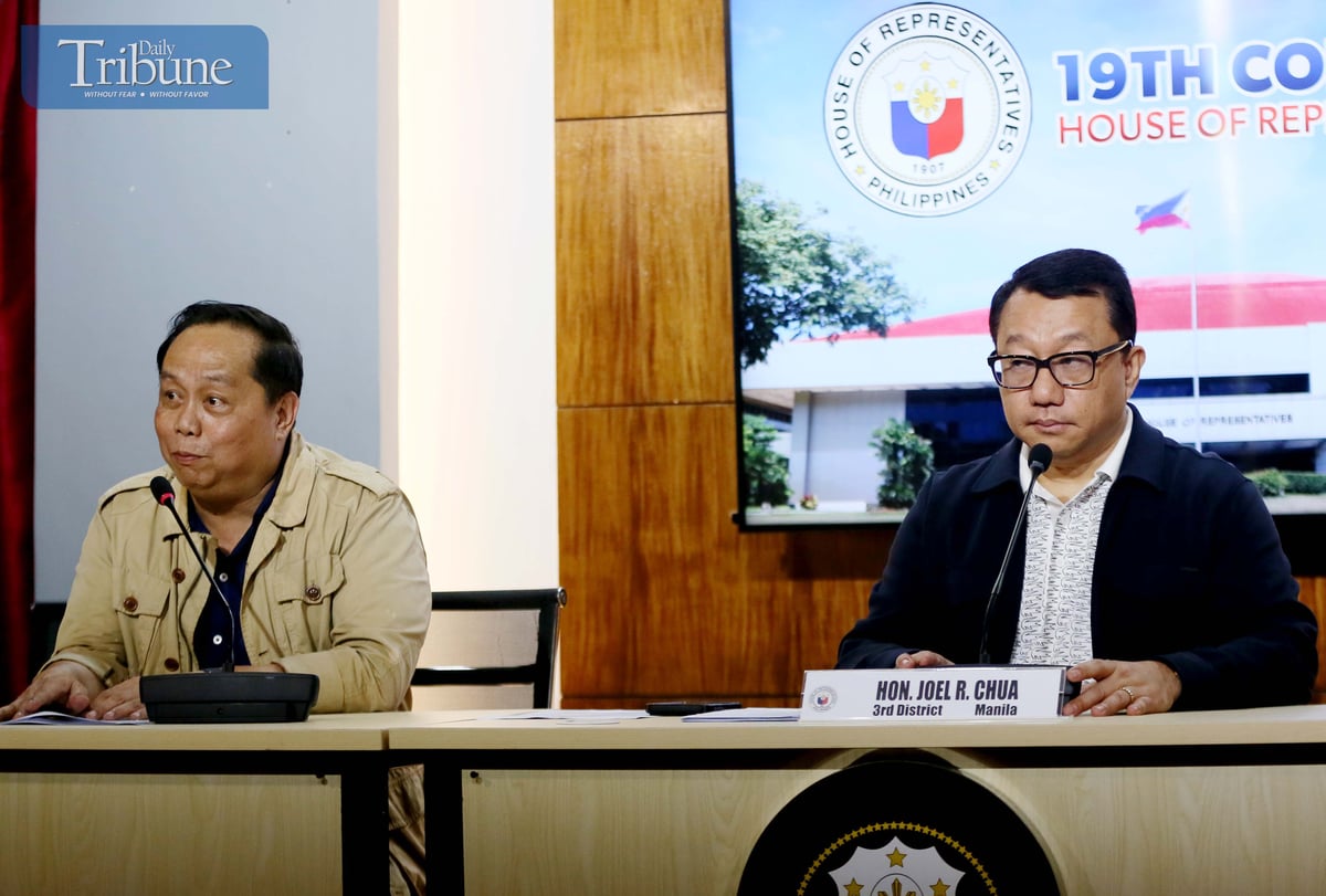 Manila 3rd District Representative Joel Chua, Chairperson of the House Committee on Good Government and Public Accountability, and House Sergeant-at-Arms PMGen Napoleon Taas held a press conference at the House of Representatives media center in Quezon City on Friday.