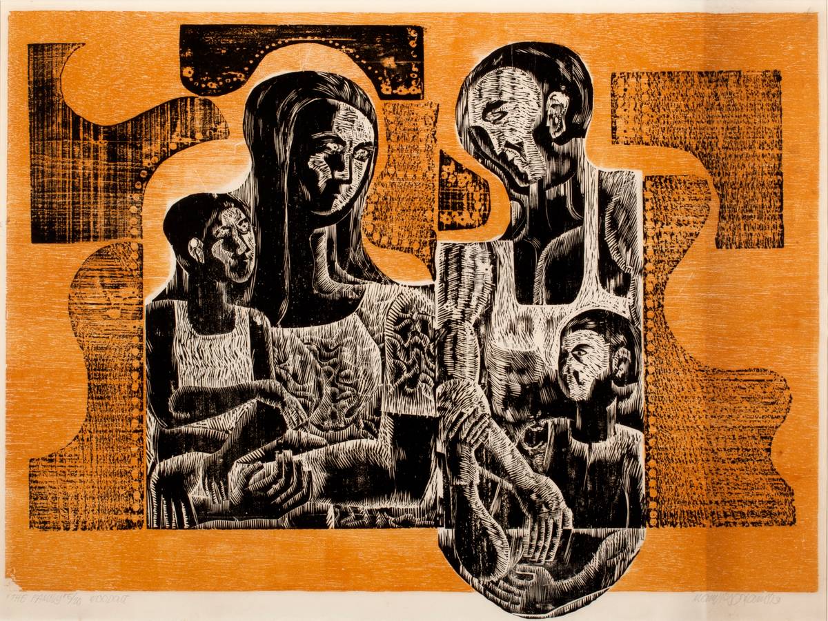 ‘The Family,’ 6/20 (woodcut, 1973) by Manuel Soriano.