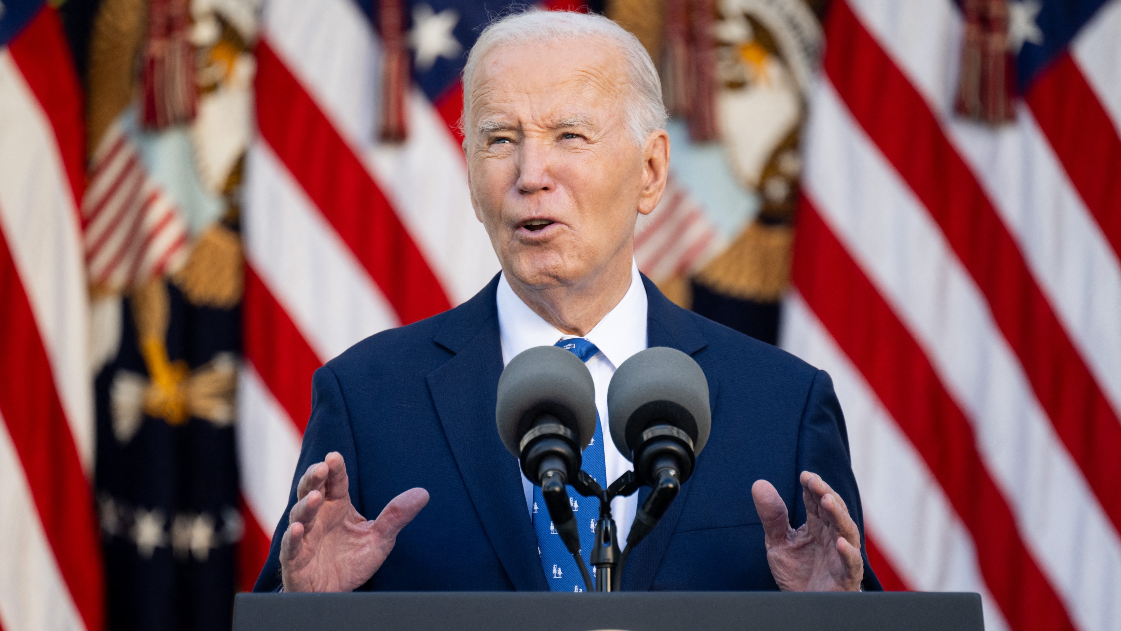 US President Joe Biden speaks about a ceasefire between Israel and Hezbollah in Lebanon, in the Rose Garden of the White House on 26 November 2024, in Washington, DC. Biden on 26 November welcomed as "good news" a US and French-brokered ceasefire between Israel and Hezbollah in Lebanon. The deal will come into force on 27 November at 4:00 am local time (0200 GMT), Biden said, speaking at the White House as Israeli Prime Minister Benjamin Netanyahu's office announced his ministers had approved the deal.